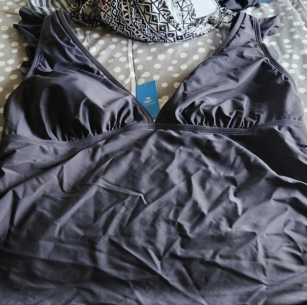 Women's Slate Blue Tankini Top And Bottom- Swimwear